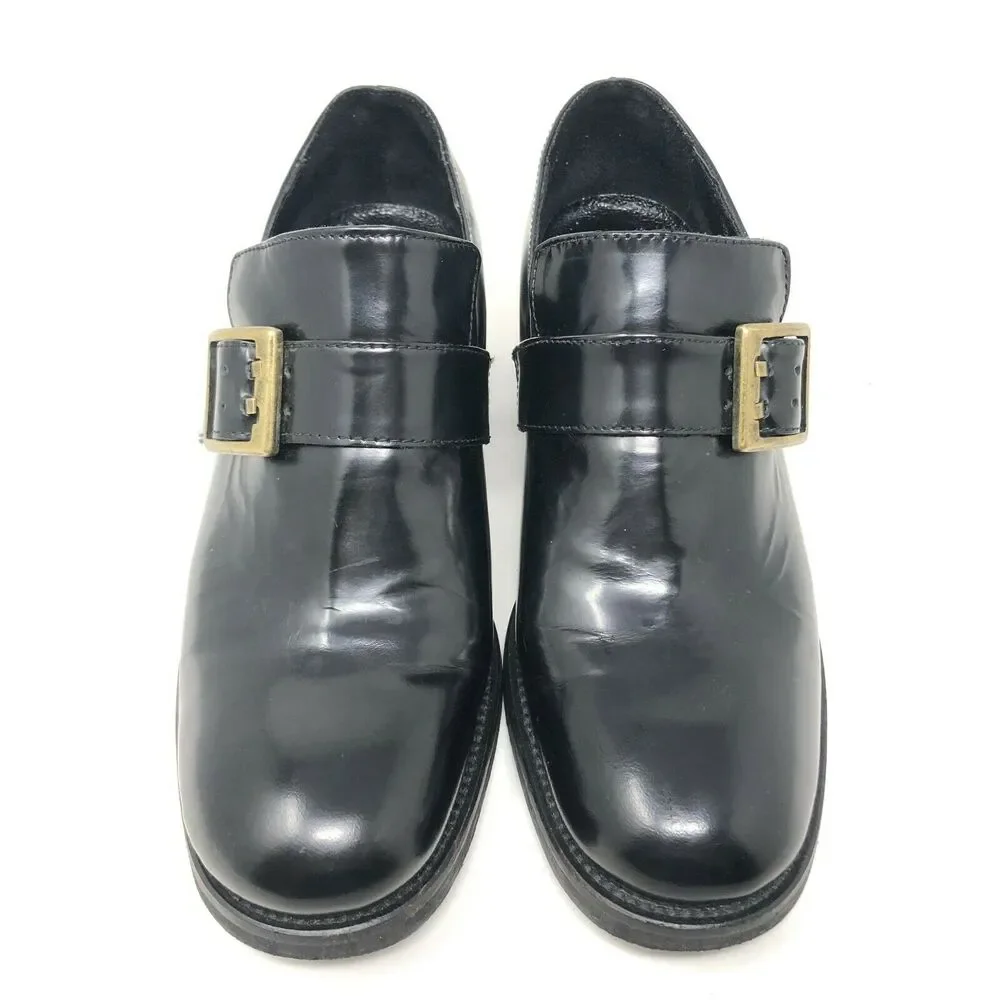 Vintage Black Patent Leather Loafers Women's 6 Chunky Heel Punk Retro 90s Eden‎
